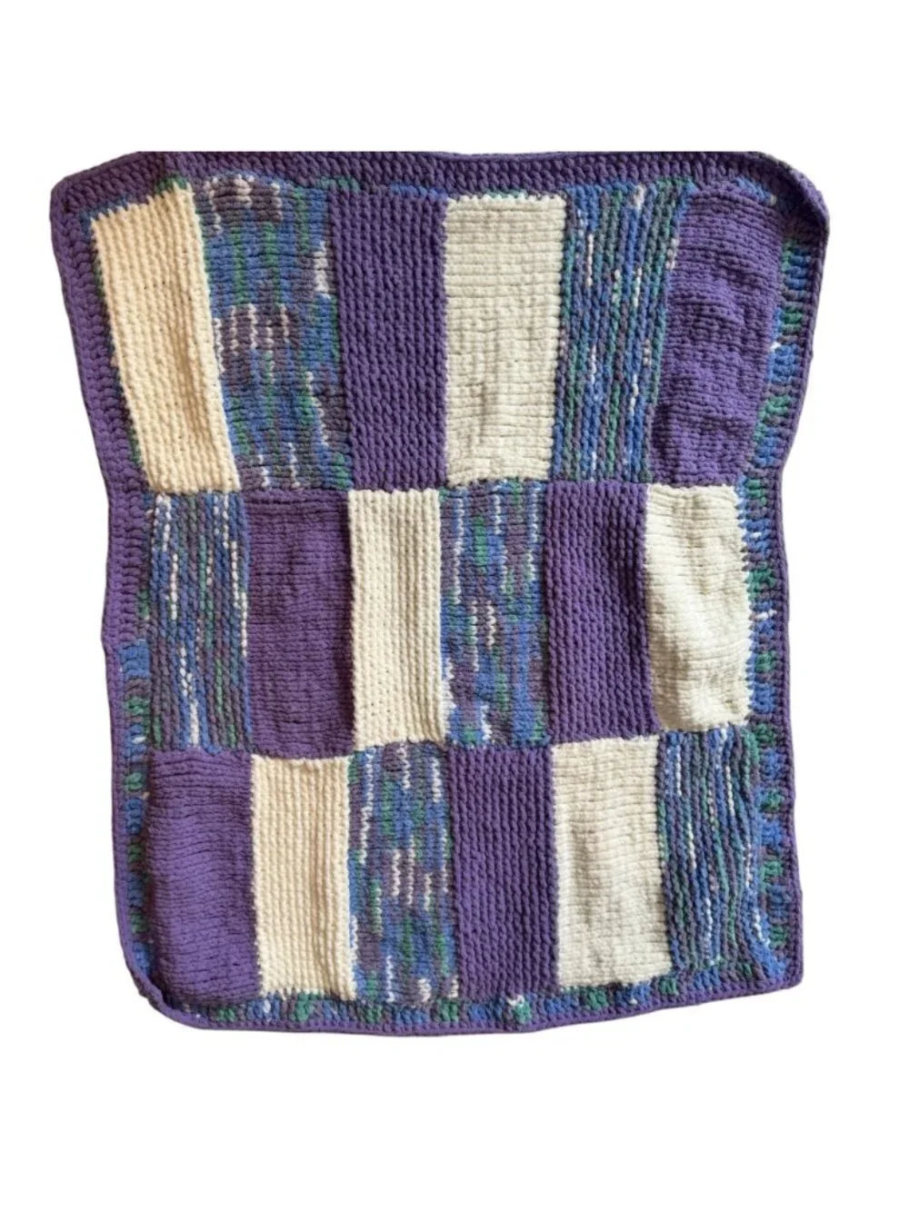 Handmade Chenille Lap Throw Purple White Blue Baby Blanket Patchwork So Soft